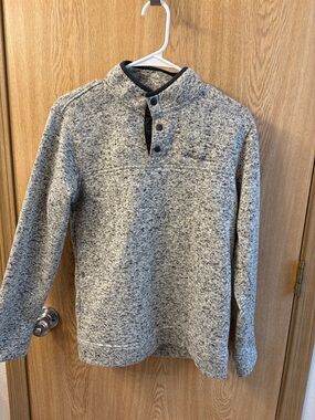 Eddie Bauer Men's Heather Gray Button-Quarter Pullover Sweater